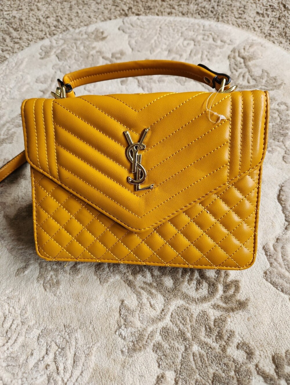 Saint Laurent Mustard Yellow Quilted Leather Top-Handle Satchel